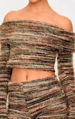 Multi Fluffy Textured Foldover Bardot Top