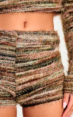 Multi Fluffy Textured Fold Over Hot Pants
