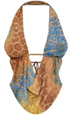 Multi Halterneck Tie Back Textured Crop Top