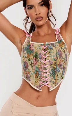 Multi Jacquard Ribbon Long Corset