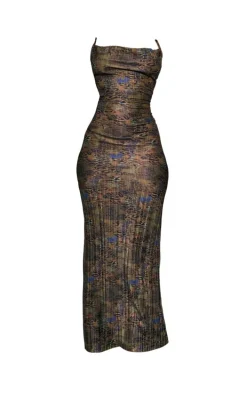 Multi Leopard Plisse Strappy Maxi Dress