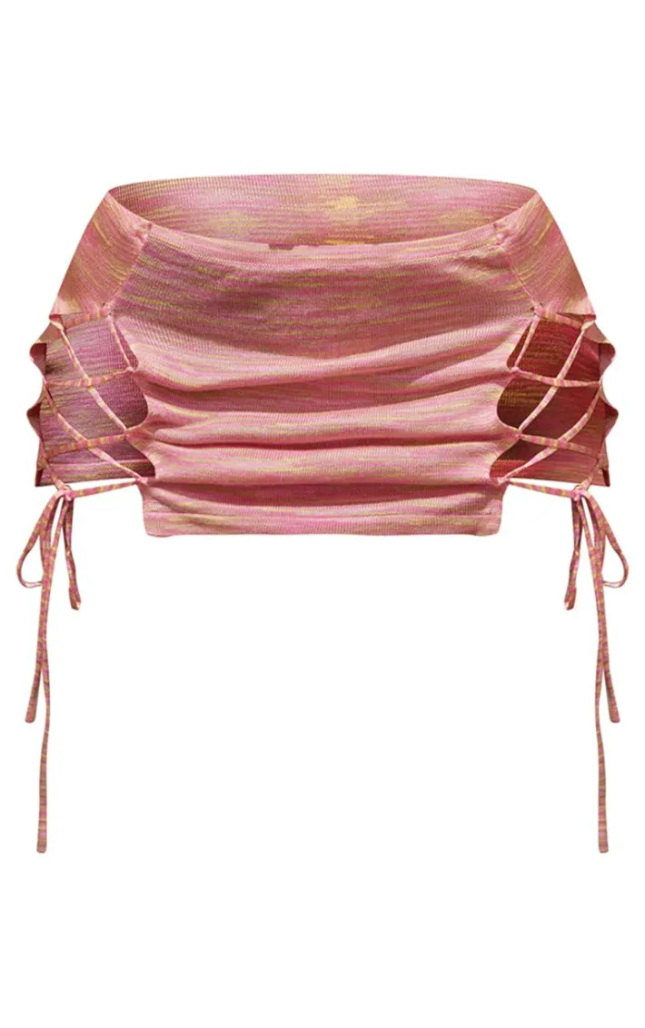 Multi Marl Crochet Lace Up Front Mini Beach Skirt