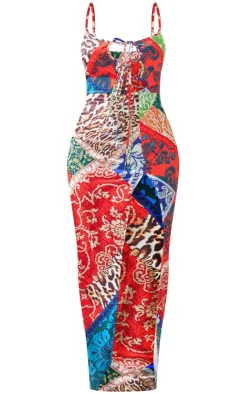 Multi Multi Paisley Print Asymmetric Tie Strappy Midaxi Dress