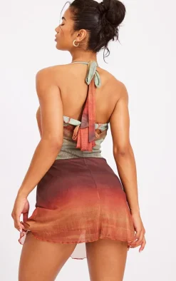 Multi Ombre Print Cowl Neck Bardot Frill Hem Shift Dress