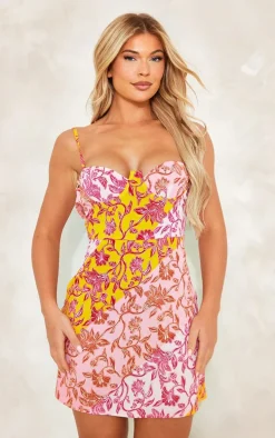 Multi Paisley Print Satin Cup Detail Swing Dress