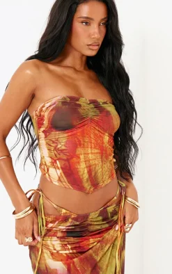 Multi Palm Print Mesh Bandeau Bandana Beach Top