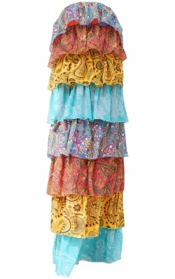 Multi Patchwork Paisley Print Tiered Maxi Dress