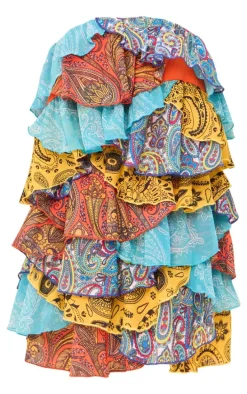 Multi Patchwork Paisley Print Tiered Mini Dress