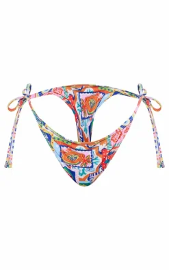 Multi Postcard Fruit Print Tie Side Bikini Bottoms