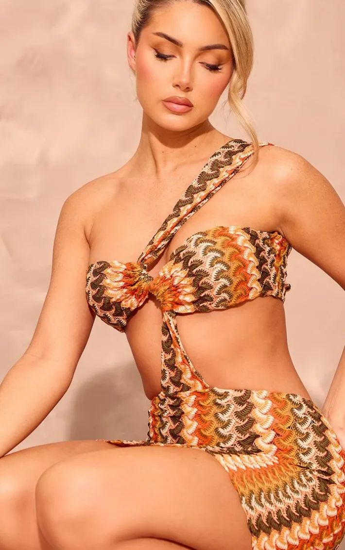 Multi Print Crochet Cut Out One Shoulder Mini Dress