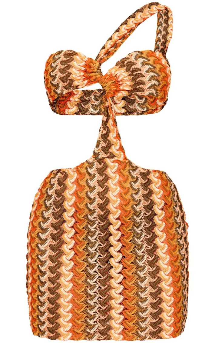 Multi Print Crochet Cut Out One Shoulder Mini Dress