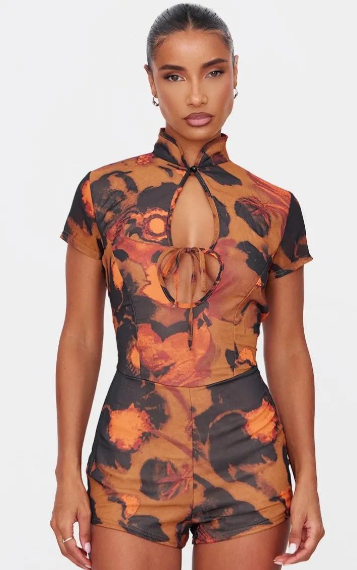 Multi Print Keyhole Cut Out Tie Romper