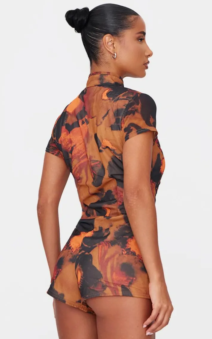 Multi Print Keyhole Cut Out Tie Romper