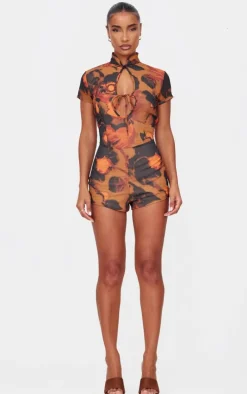 Multi Print Keyhole Cut Out Tie Romper