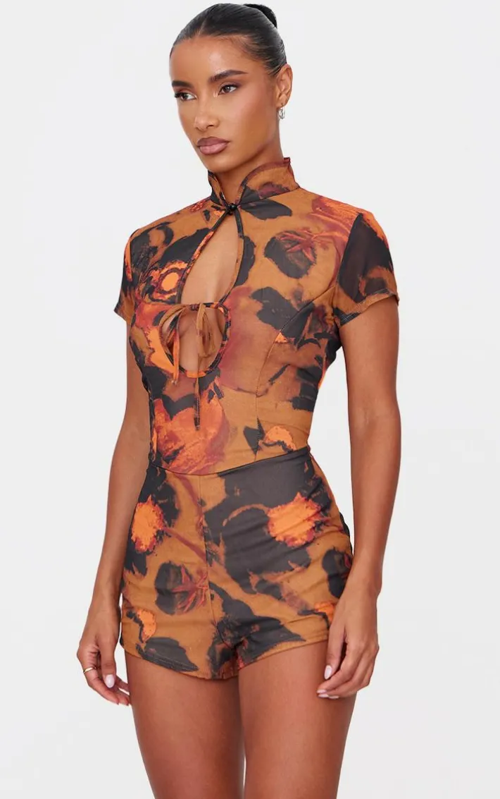 Multi Print Keyhole Cut Out Tie Romper