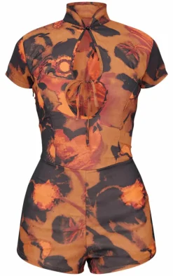 Multi Print Keyhole Cut Out Tie Romper