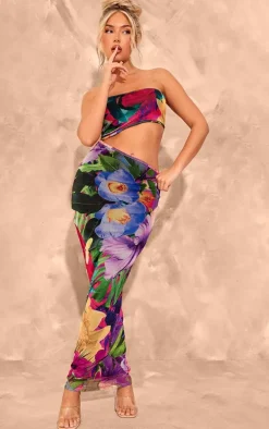 Multi Print Meshed Cut Out Midaxi Dress