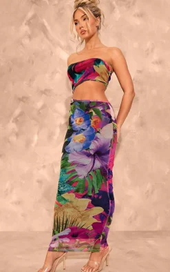 Multi Print Meshed Cut Out Midaxi Dress