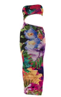 Multi Print Meshed Cut Out Midaxi Dress