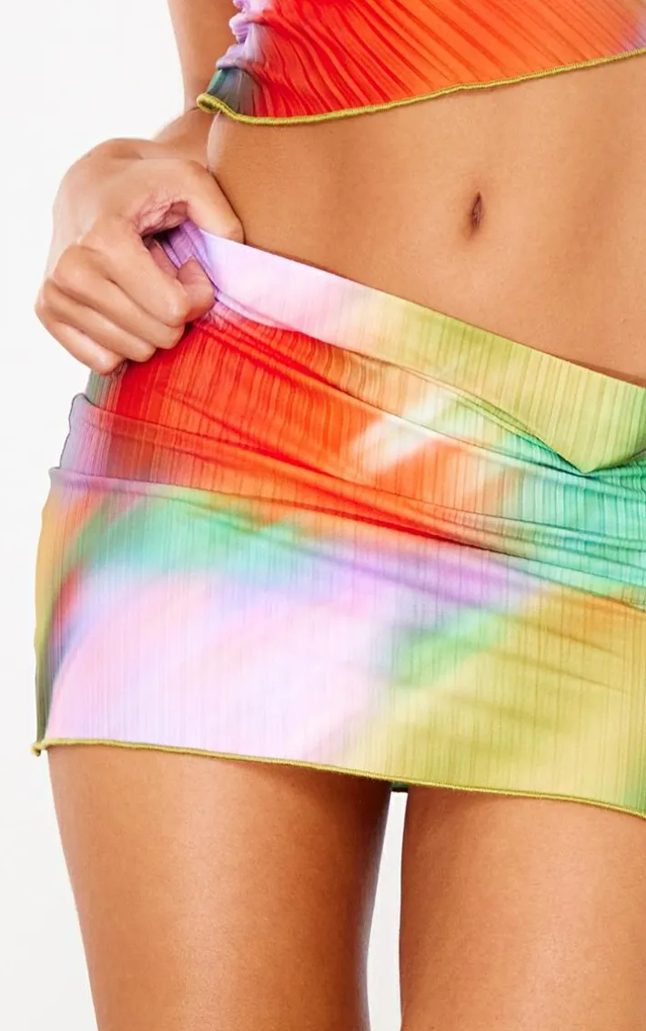 Multi Print Plisse Low Rise Micro Mini Skirt