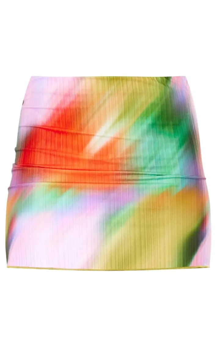 Multi Print Plisse Low Rise Micro Mini Skirt