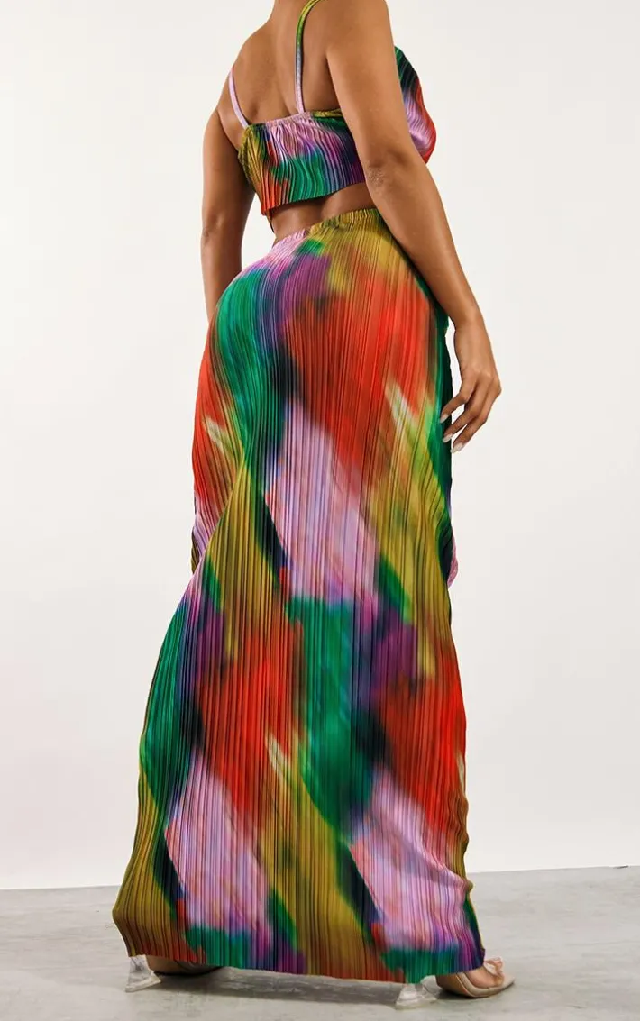 Multi Print Plisse Maxi Skirt