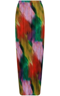 Multi Print Plisse Maxi Skirt