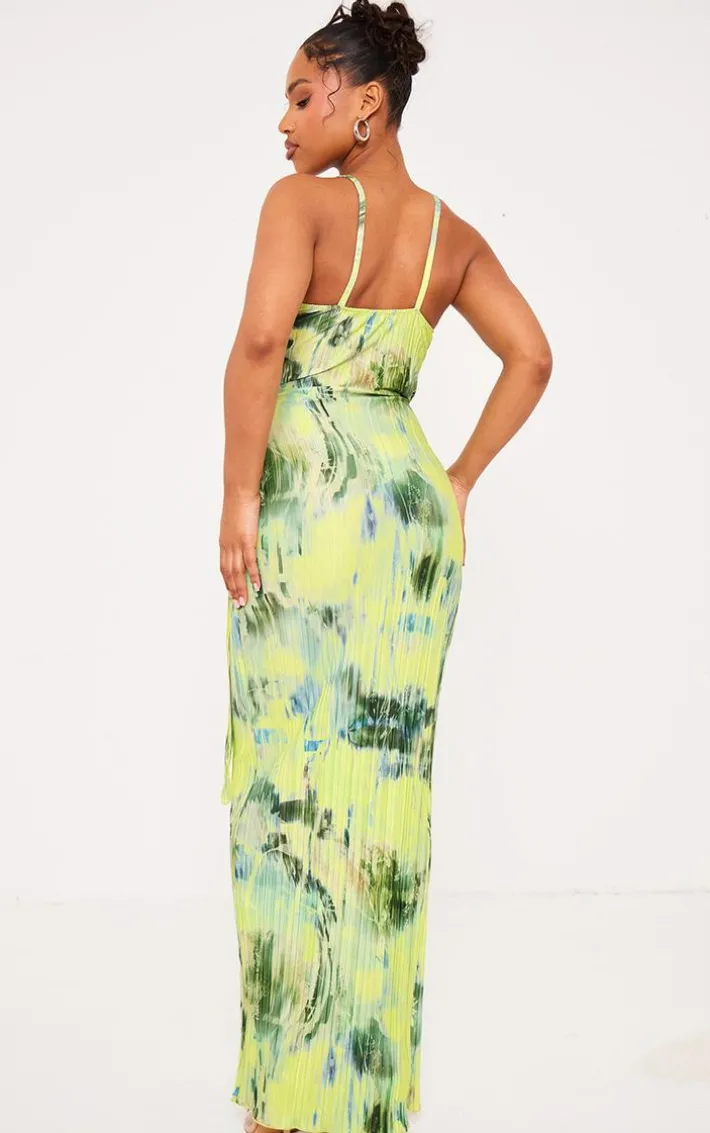 Multi Print Plisse Wrap Tie Maxi Dress