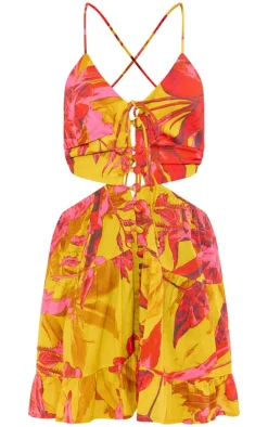 Multi Print Strappy Cut Out Shift Dress