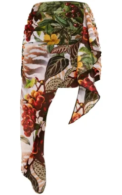 Multi Print Uneven Hem Ruffle Skirt