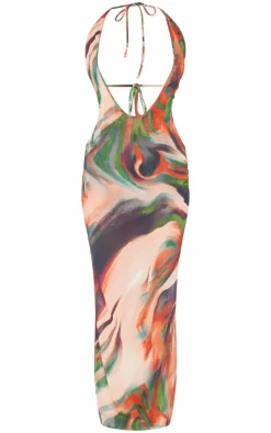 Multi Printed Chiffon Deep Plunge Maxi Beach Dress
