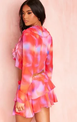 Multi Printed Chiffon Frill Tie Front Beach Top