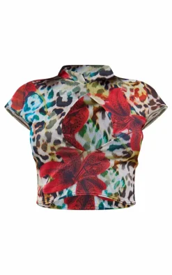 Multi Printed Keyhole Cut Out Crop Top