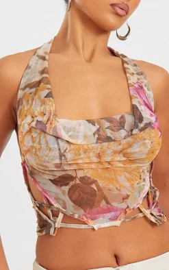 Multi Printed Mesh Longline Open Back Cami Long Top