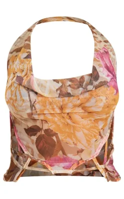 Multi Printed Mesh Longline Open Back Cami Long Top