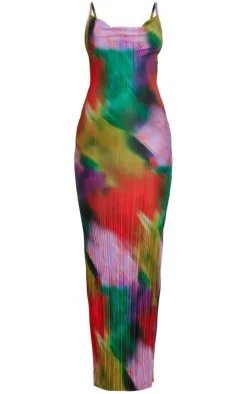 Multi Printed Plisse Strappy Maxi Dress