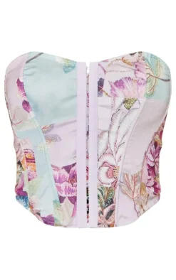 Multi Printed Satin Hook & Eye Corset