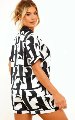 Multi Satin Printed Piping Shorts Pajama Set