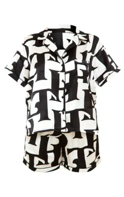 Multi Satin Printed Piping Shorts Pajama Set