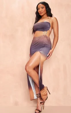 Multi Slinky Ombre Cut Out Spilt Midaxi Dress