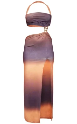 Multi Slinky Ombre Cut Out Spilt Midaxi Dress