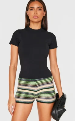 Multi Stripe Textured Knit Hot Pants