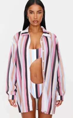 Multi Striped Chiffon Beach Shirt