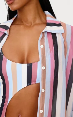 Multi Striped Chiffon Beach Shirt