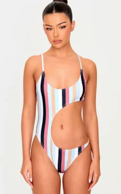 Multi Striped Cut Out Swimsuit