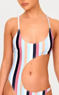 Multi Striped Cut Out Swimsuit