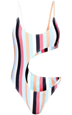 Multi Striped Cut Out Swimsuit