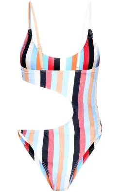 Multi Striped Cut Out Swimsuit