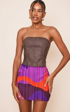 Multi Swirl Printed Plisse Micro Mini Skirt
