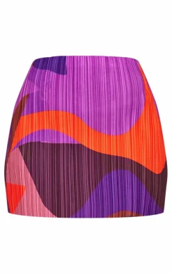 Multi Swirl Printed Plisse Micro Mini Skirt